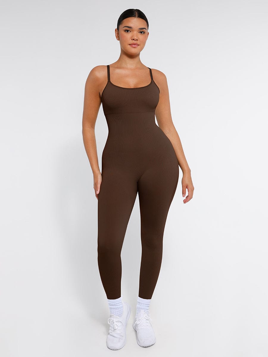 BodyLyn High Stretchy Seamless Sling Tummy Control Jumpsuit Removable cup pads
