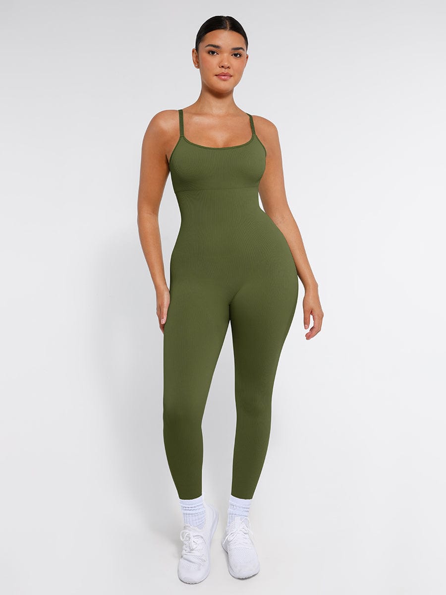 BodyLyn High Stretchy Seamless Sling Tummy Control Jumpsuit Removable cup pads