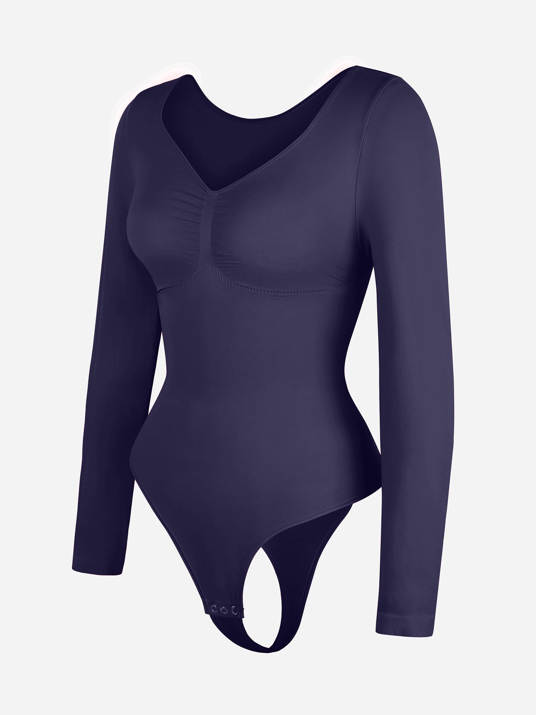 BodyLyn Seamless Long Sleeve Chest Support Tummy Control Thong Bodysuit