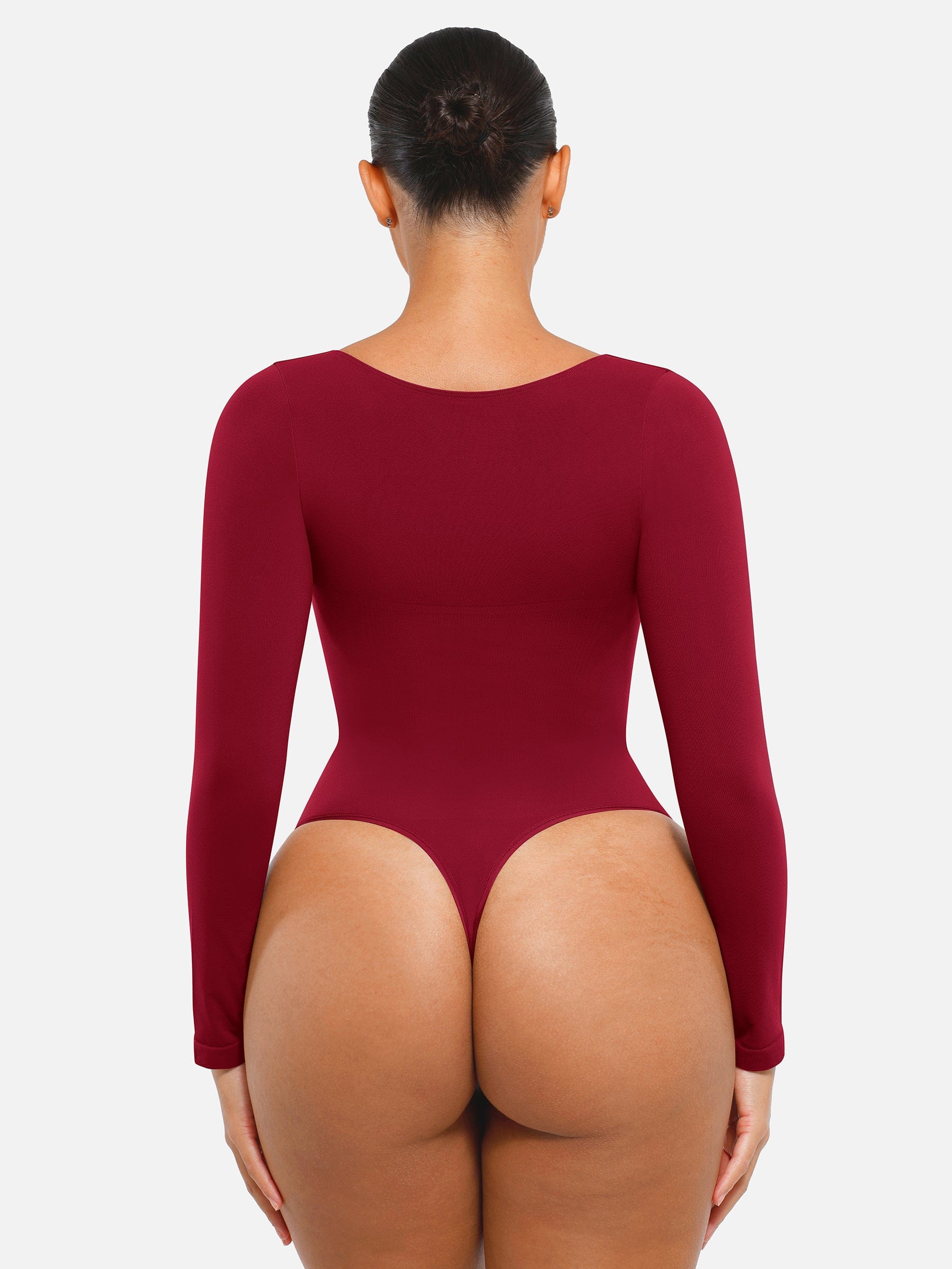 BodyLyn Seamless Long Sleeve Chest Support Tummy Control Thong Bodysuit