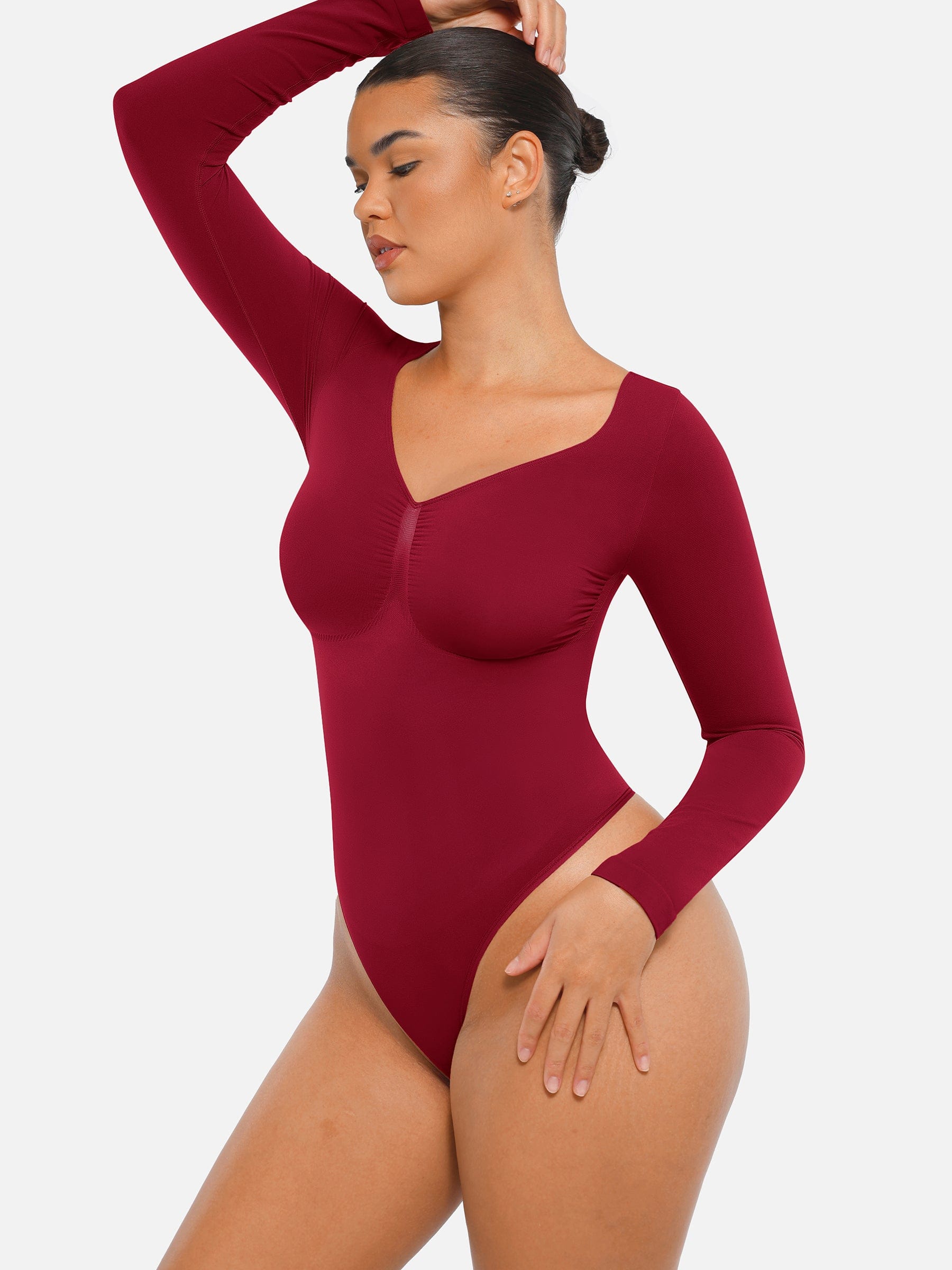 BodyLyn Seamless Long Sleeve Chest Support Tummy Control Thong Bodysuit