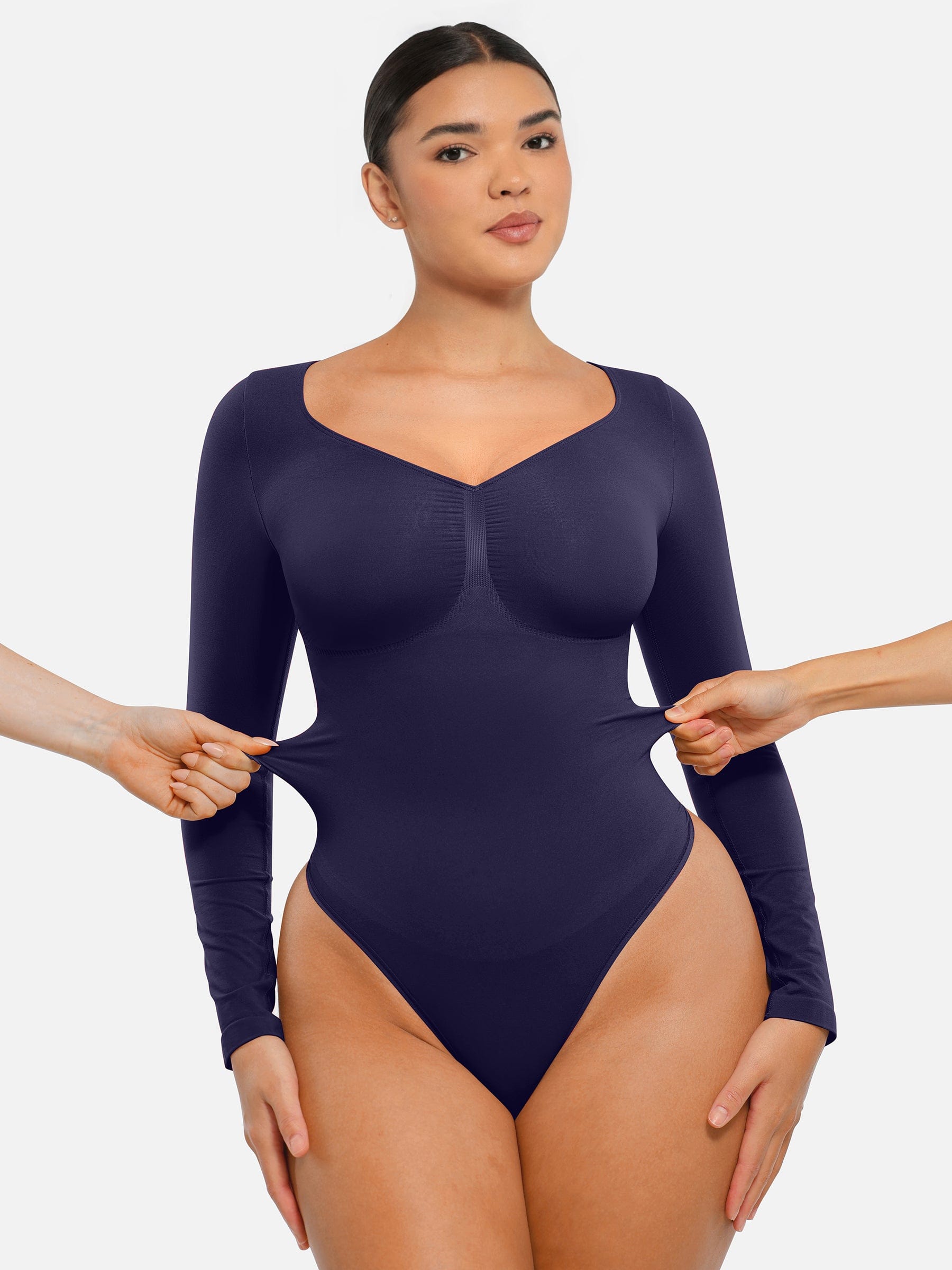 BodyLyn Seamless Long Sleeve Chest Support Tummy Control Thong Bodysuit