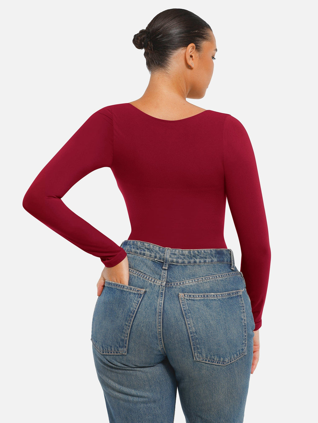 BodyLyn Seamless Long Sleeve Chest Support Tummy Control Thong Bodysuit