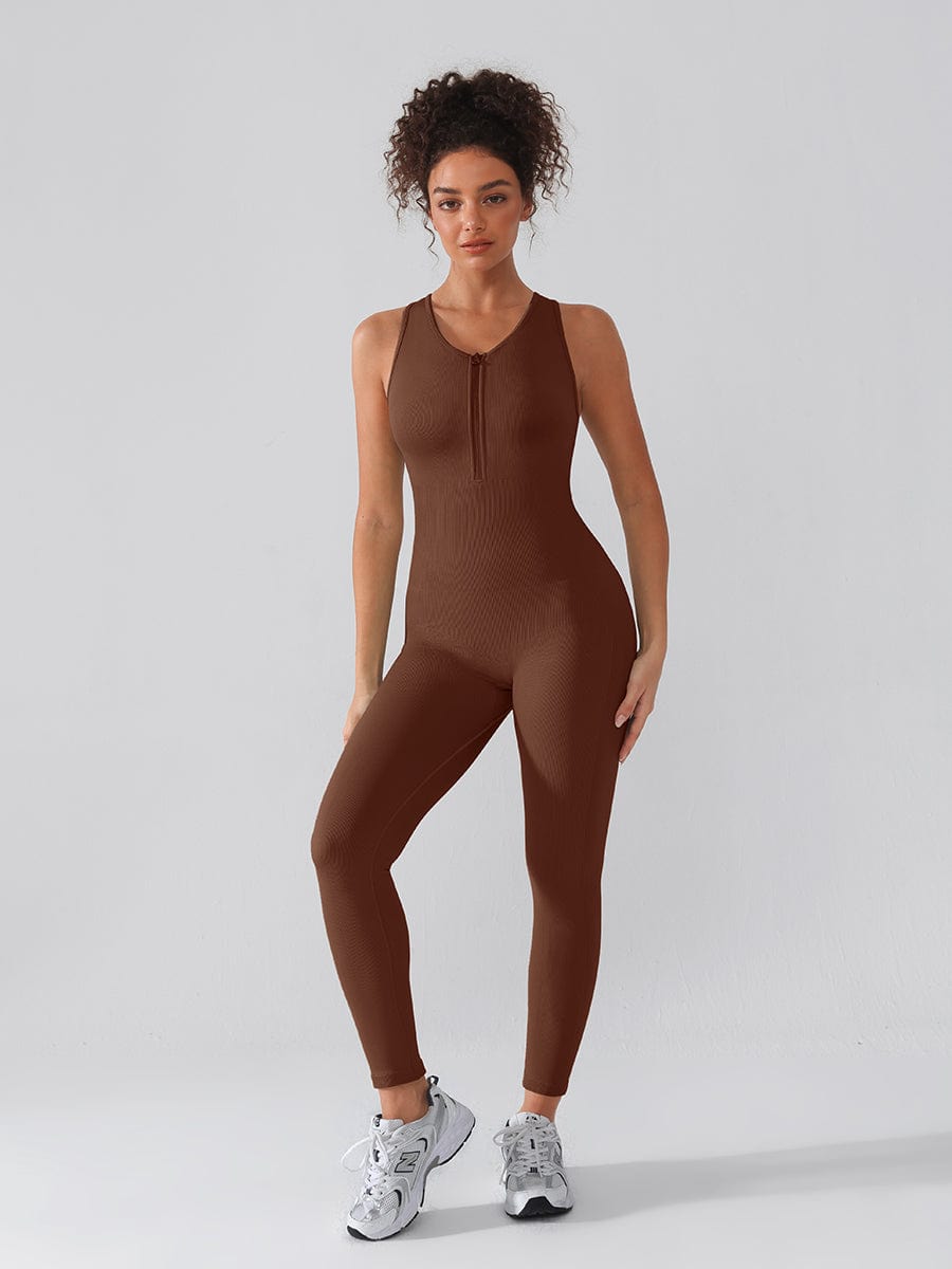 BodyLyn Seamless Zip Front Full-Length Racerback 2-in-1 Sport Shaping Jumpsuit
