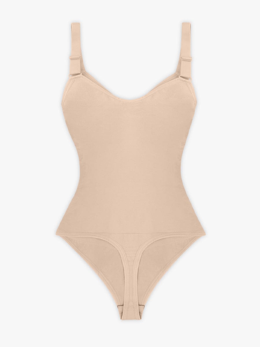 BodyLyn Seamless Plunge Chest Support Bodysuit with Clips Inside