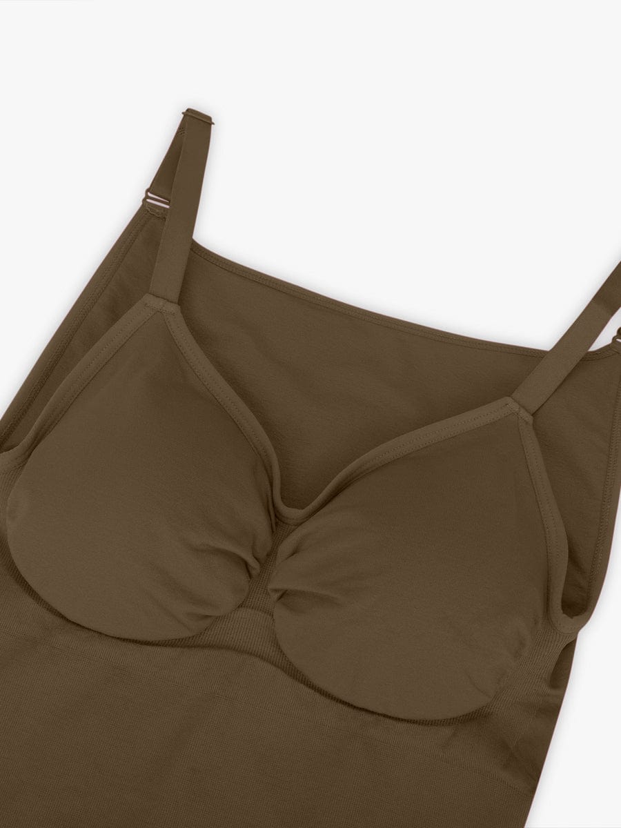 BodyLyn Seamless Bra Free Cami Tummy Control Thong Bodysuit with Removable Pads