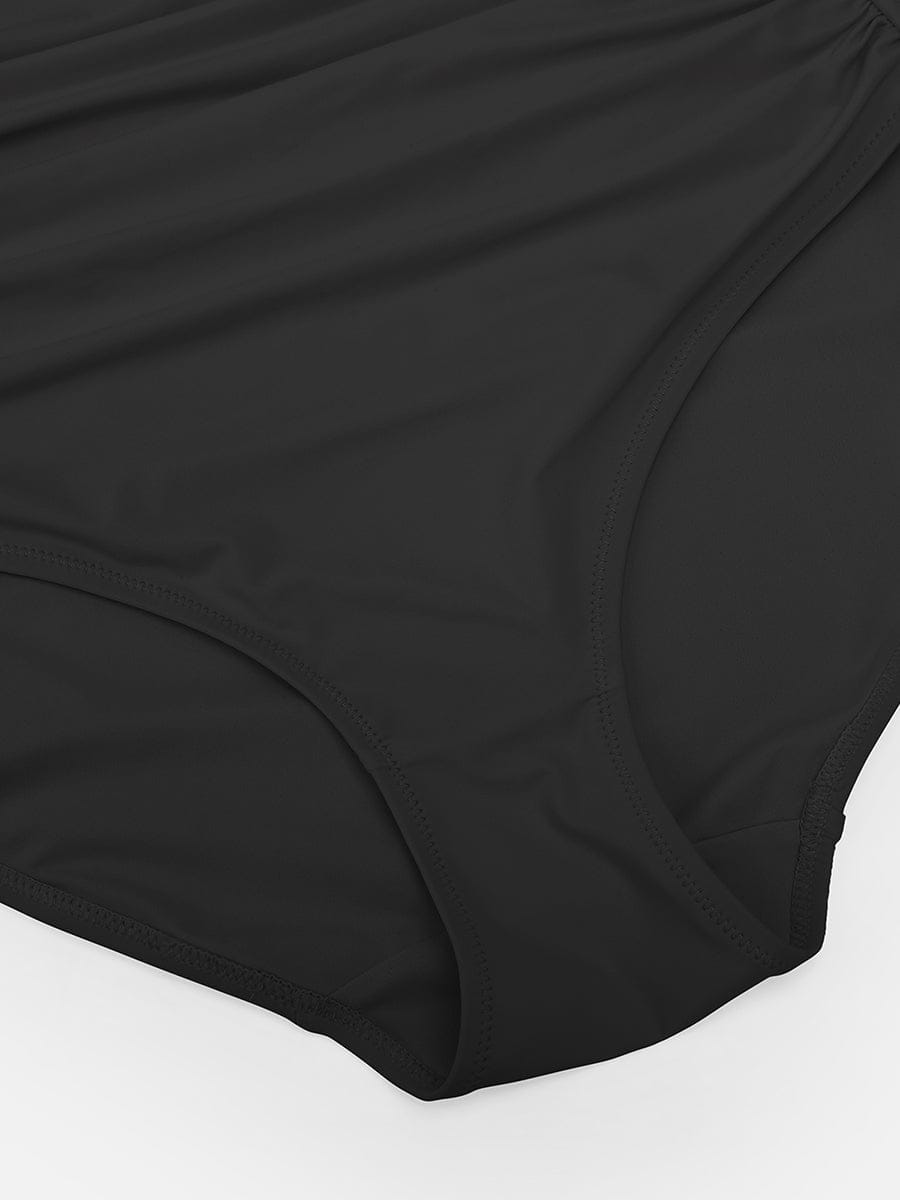 BodyLyn Waist Shaping Mesh Eco Lining Ruched Brief One Piece Swimsuit with Pads