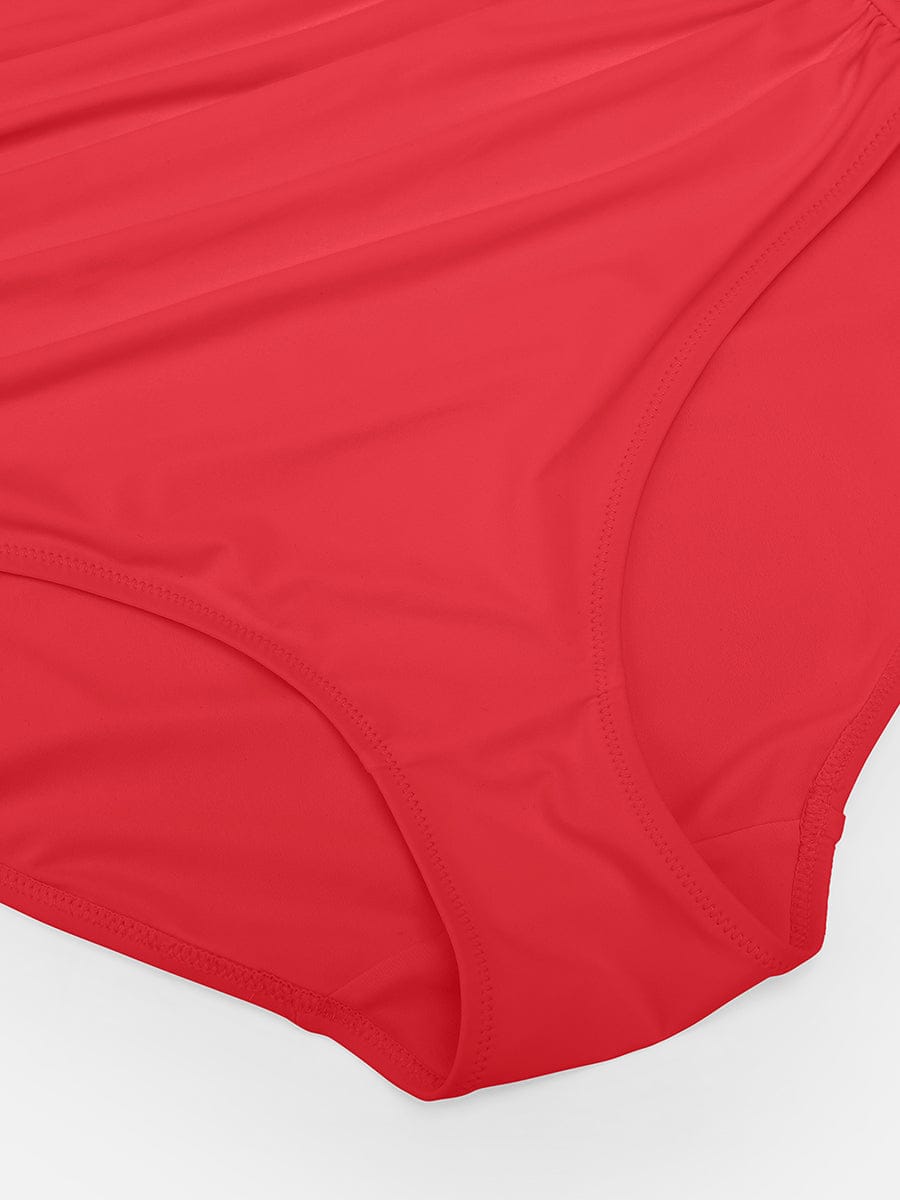 BodyLyn Waist Shaping Mesh Eco Lining Ruched Brief One Piece Swimsuit with Pads