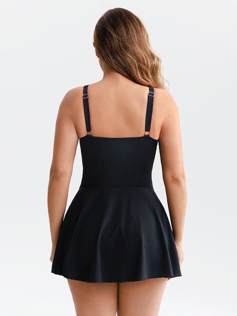 BodyLyn Deep V Ruched Shaping Mesh One Piece Swimsuit with Removable Pads