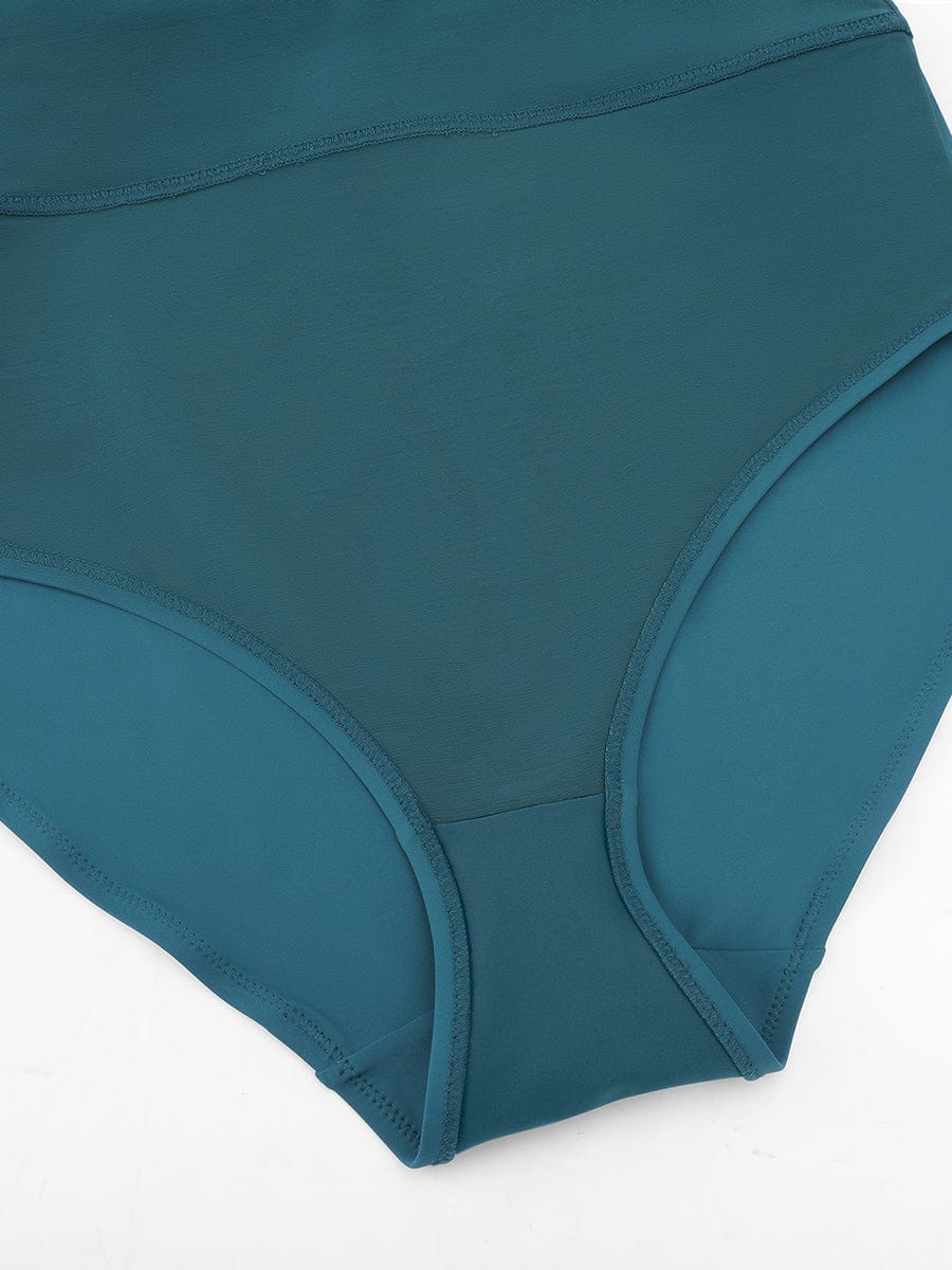 BodyLyn Deep V Ruched Shaping Mesh One Piece Swimsuit with Removable Pads