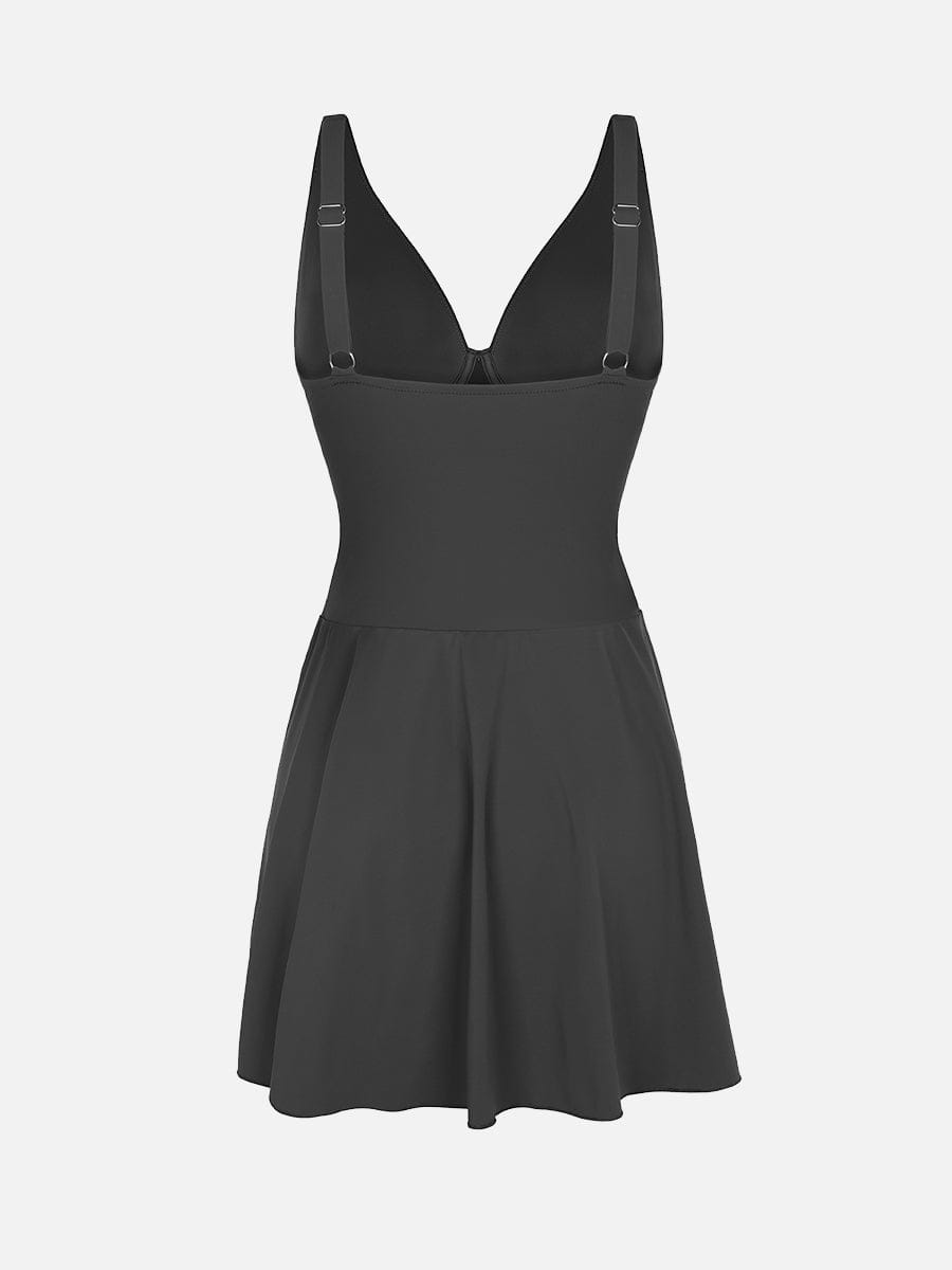 BodyLyn Deep V Ruched Shaping Mesh One Piece Swimsuit with Removable Pads