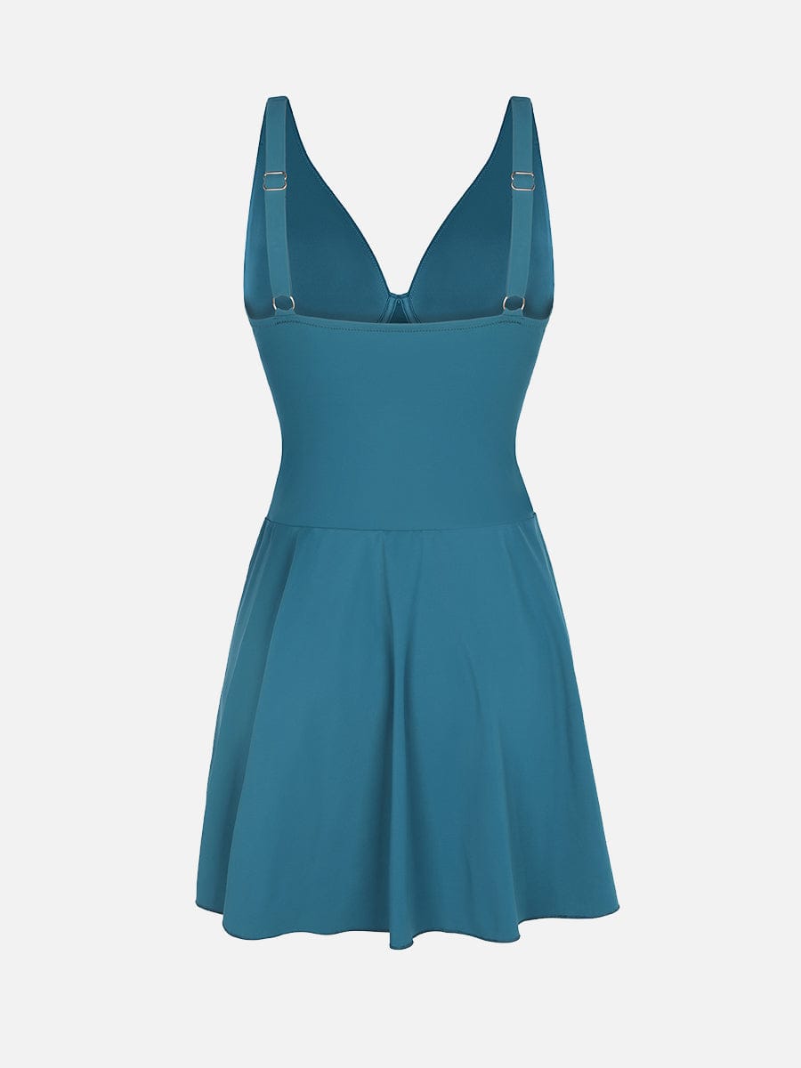 BodyLyn Deep V Ruched Shaping Mesh One Piece Swimsuit with Removable Pads