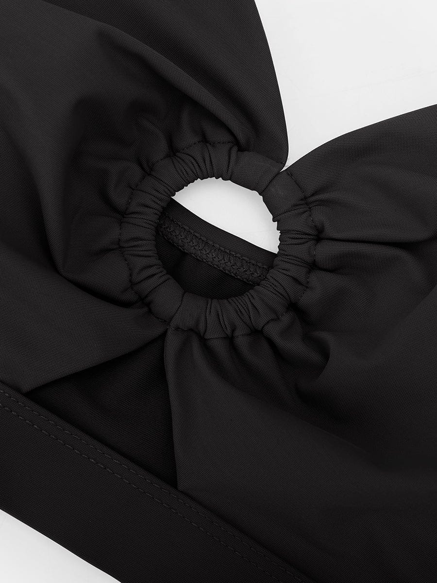 BodyLyn Deep V Metal Ring Drawstring Tummy Control Swimsuit with Removable Pads