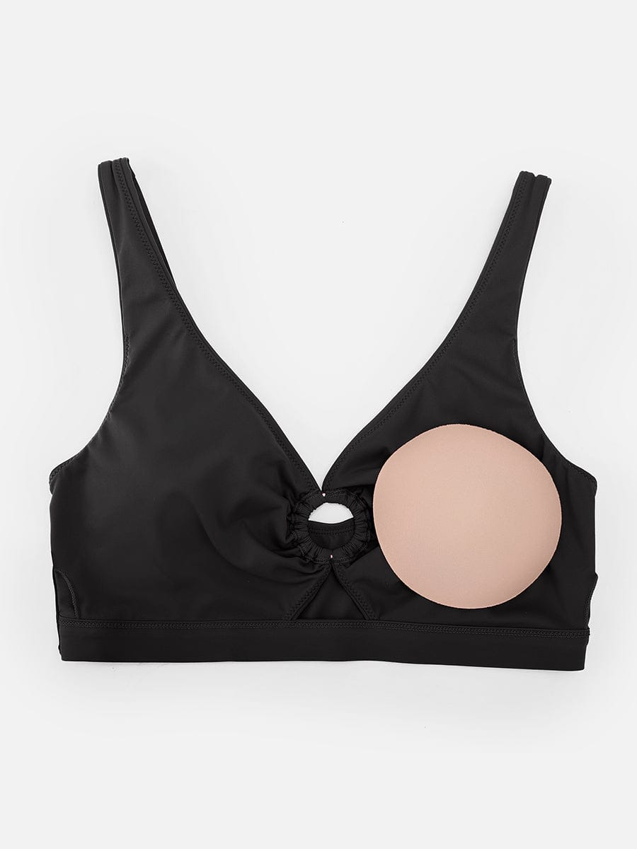 BodyLyn Deep V Metal Ring Drawstring Tummy Control Swimsuit with Removable Pads