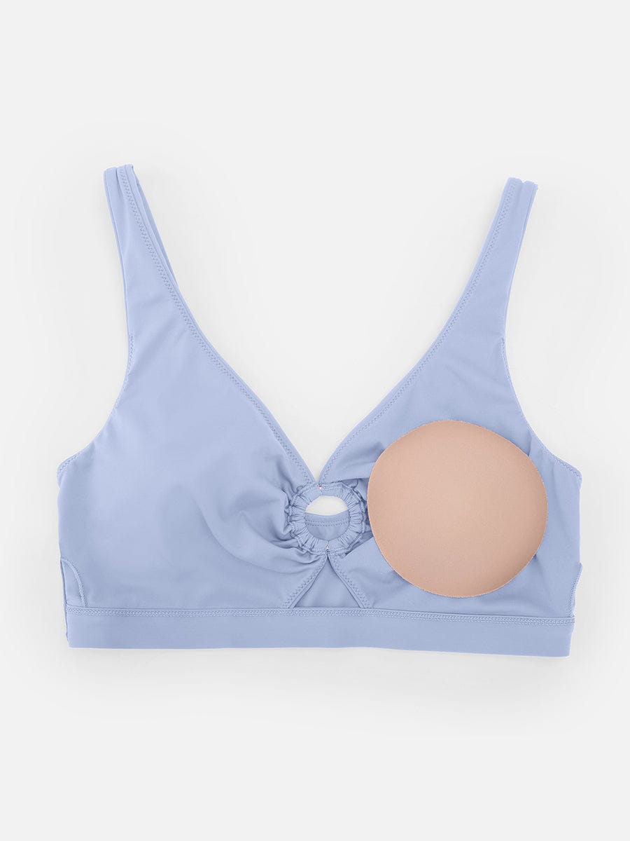 BodyLyn Deep V Metal Ring Drawstring Tummy Control Swimsuit with Removable Pads