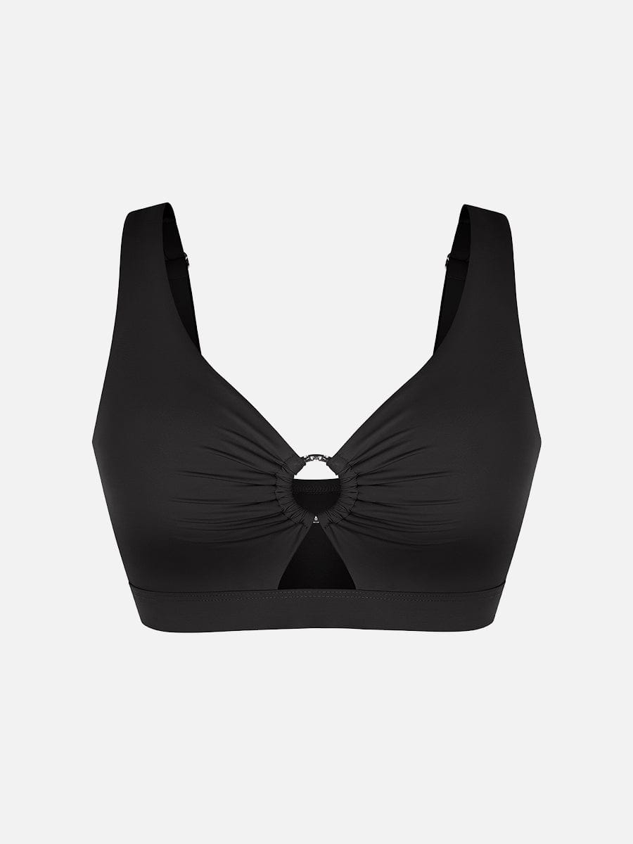 BodyLyn Deep V Metal Ring Drawstring Tummy Control Swimsuit with Removable Pads