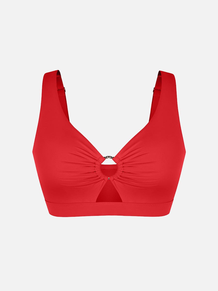 BodyLyn Deep V Metal Ring Drawstring Tummy Control Swimsuit with Removable Pads