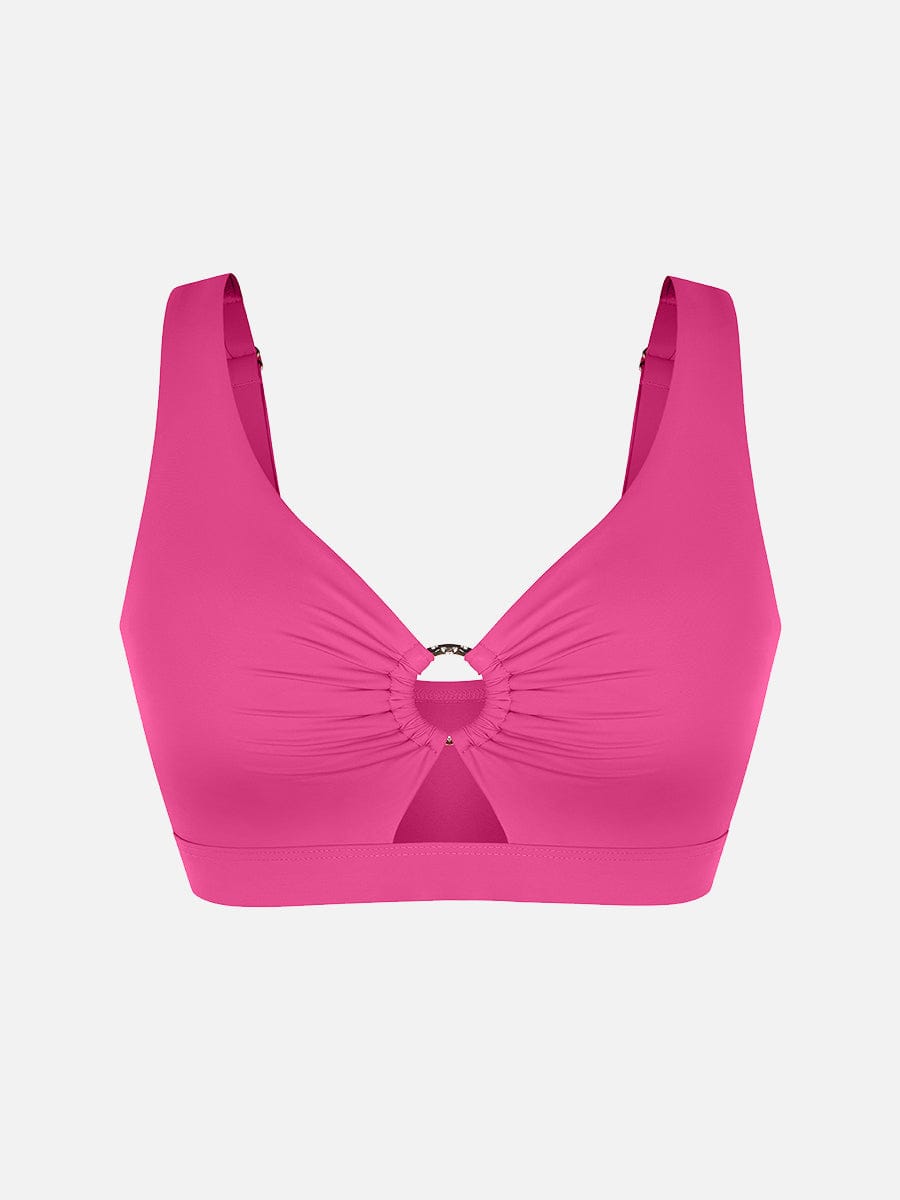 BodyLyn Deep V Metal Ring Drawstring Tummy Control Swimsuit with Removable Pads