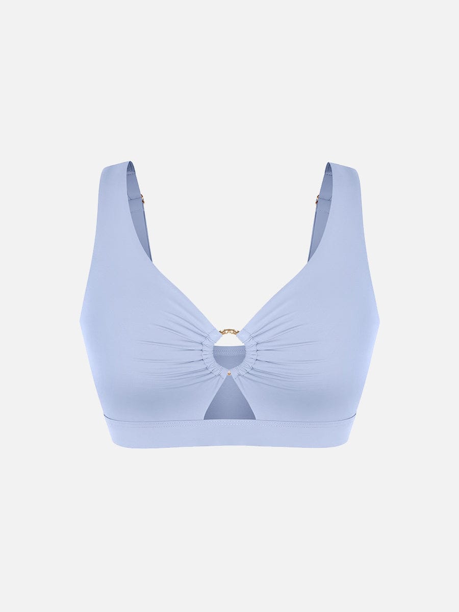 BodyLyn Deep V Metal Ring Drawstring Tummy Control Swimsuit with Removable Pads