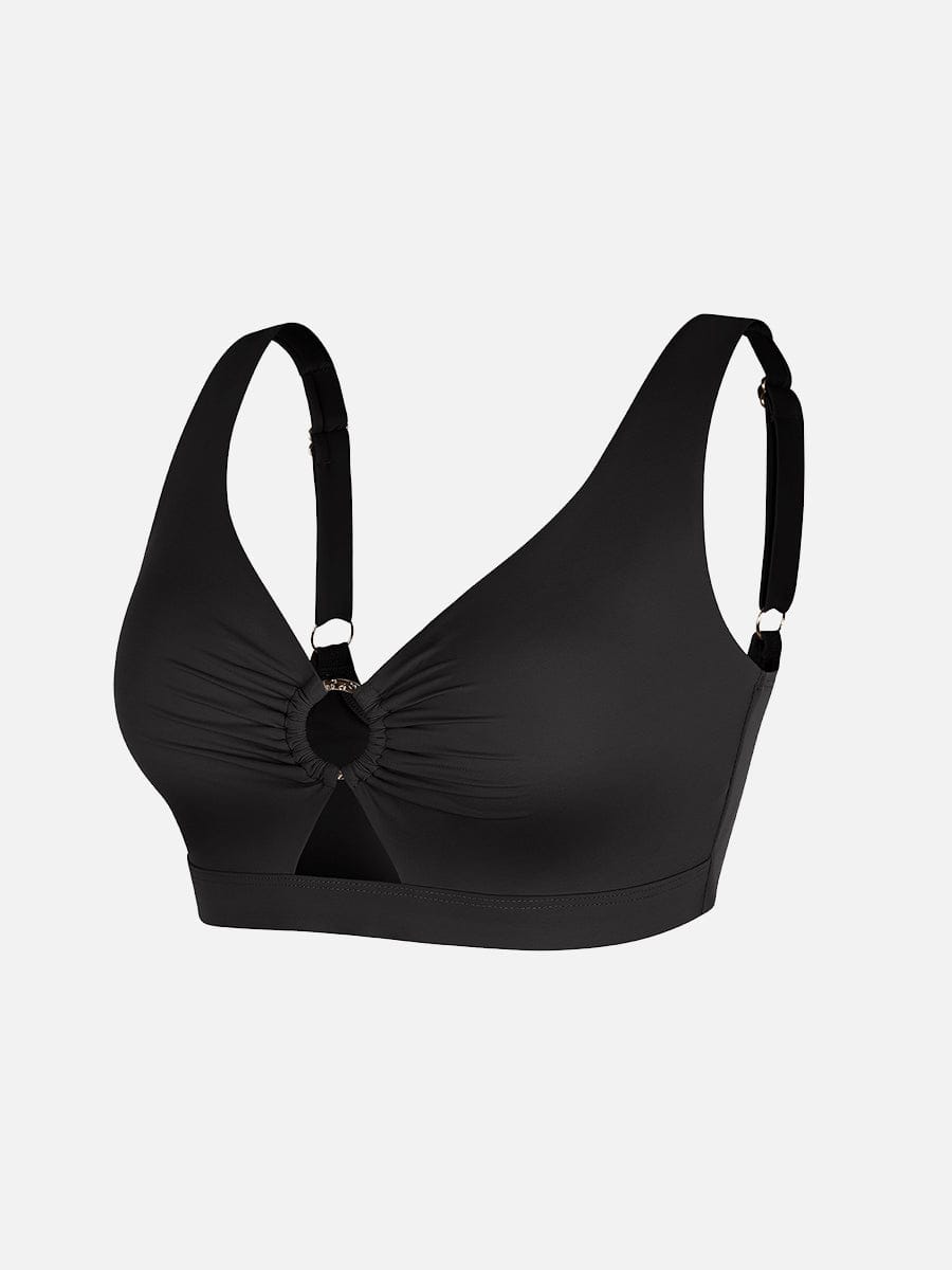 BodyLyn Deep V Metal Ring Drawstring Tummy Control Swimsuit with Removable Pads