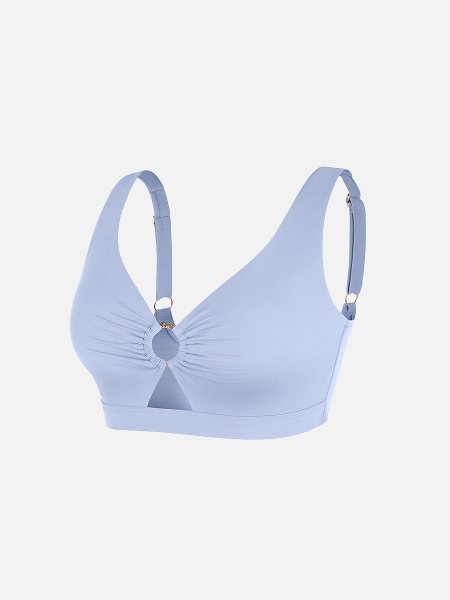 BodyLyn Deep V Metal Ring Drawstring Tummy Control Swimsuit with Removable Pads