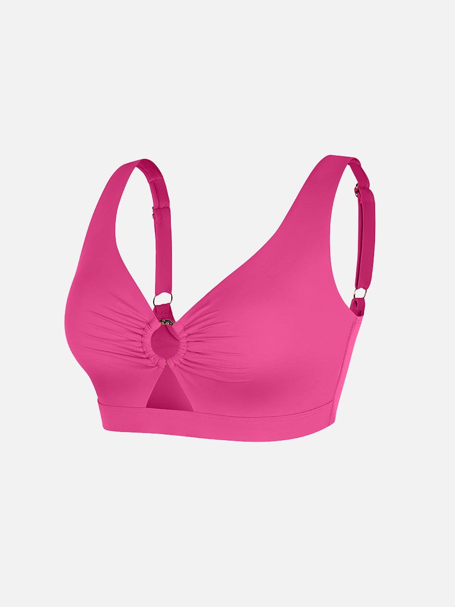 BodyLyn Deep V Metal Ring Drawstring Tummy Control Swimsuit with Removable Pads