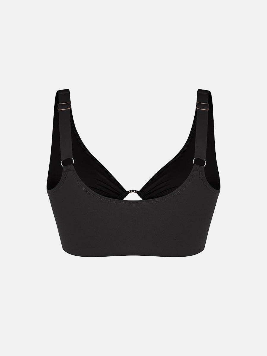 BodyLyn Deep V Metal Ring Drawstring Tummy Control Swimsuit with Removable Pads