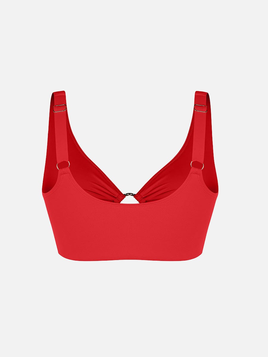 BodyLyn Deep V Metal Ring Drawstring Tummy Control Swimsuit with Removable Pads