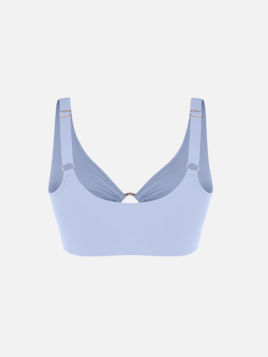 BodyLyn Deep V Metal Ring Drawstring Tummy Control Swimsuit with Removable Pads