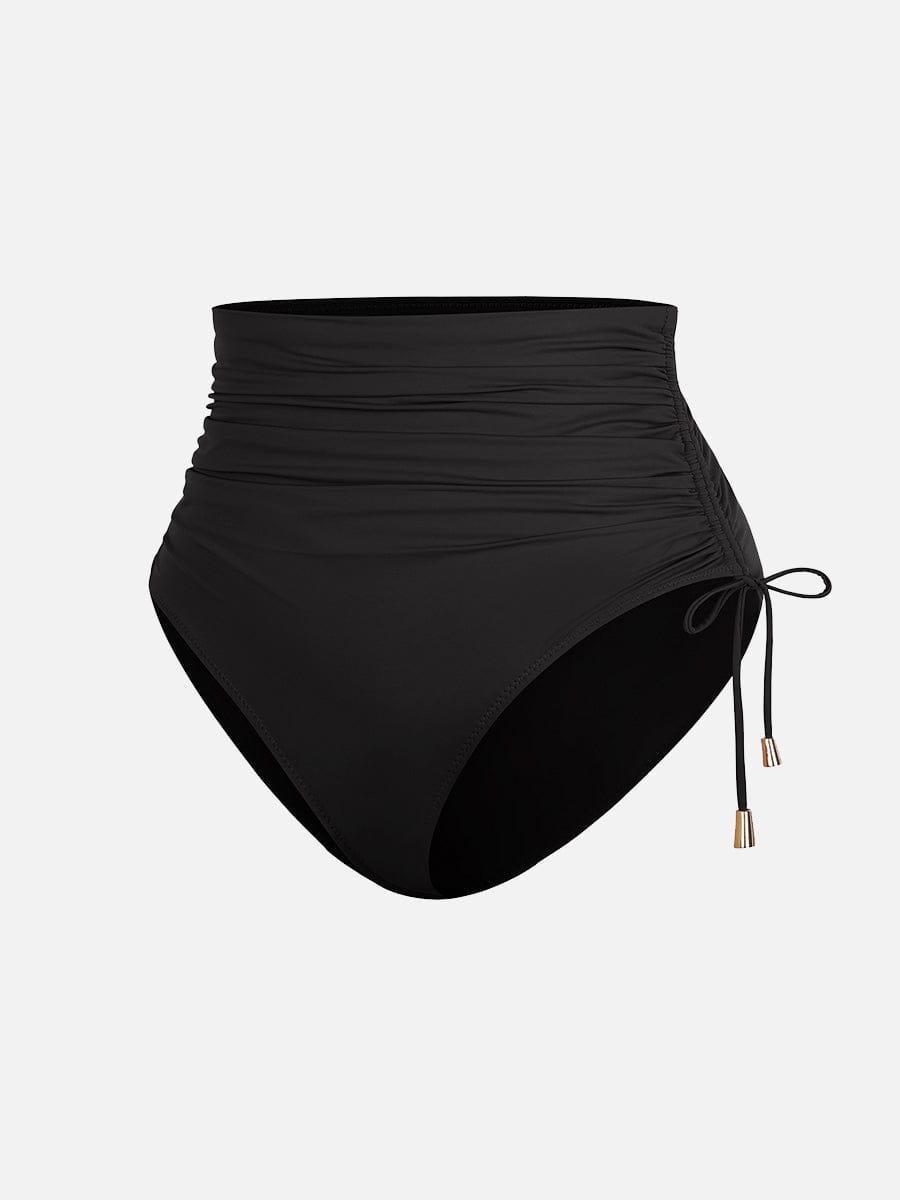 BodyLyn Deep V Metal Ring Drawstring Tummy Control Swimsuit with Removable Pads