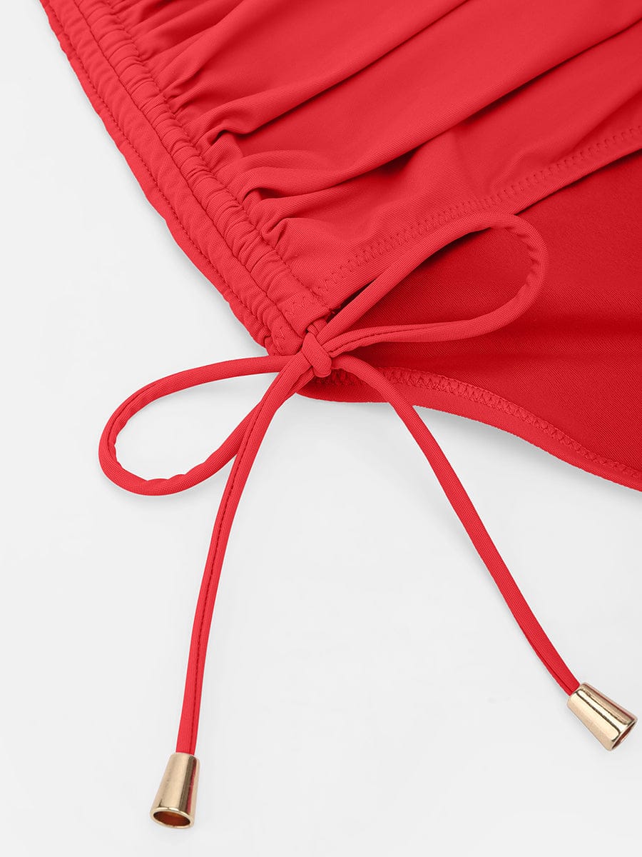 BodyLyn Deep V Metal Ring Drawstring Tummy Control Swimsuit with Removable Pads