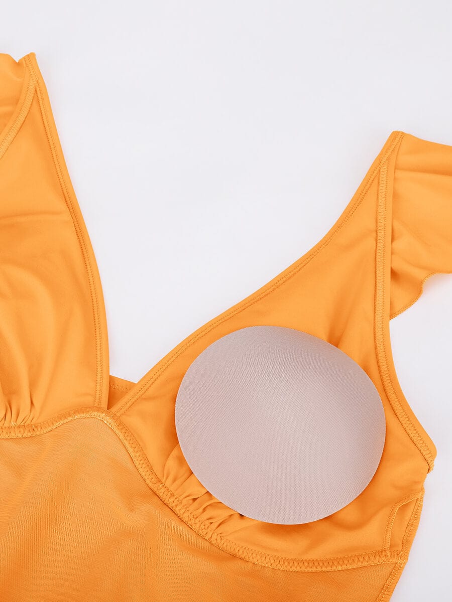 BodyLyn Ruffled One Piece V Neck Lace Up Swimsuit