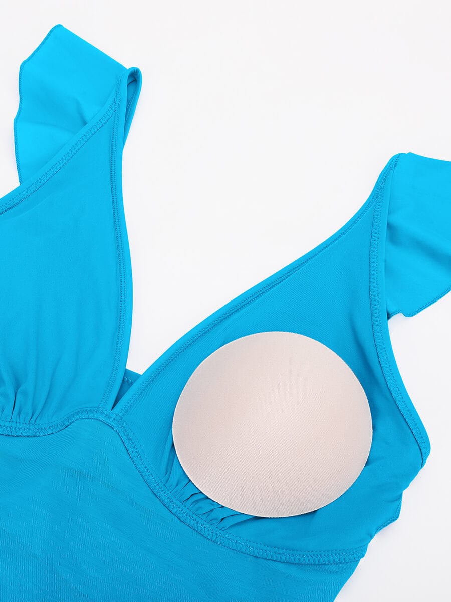 BodyLyn Ruffled One Piece V Neck Lace Up Swimsuit