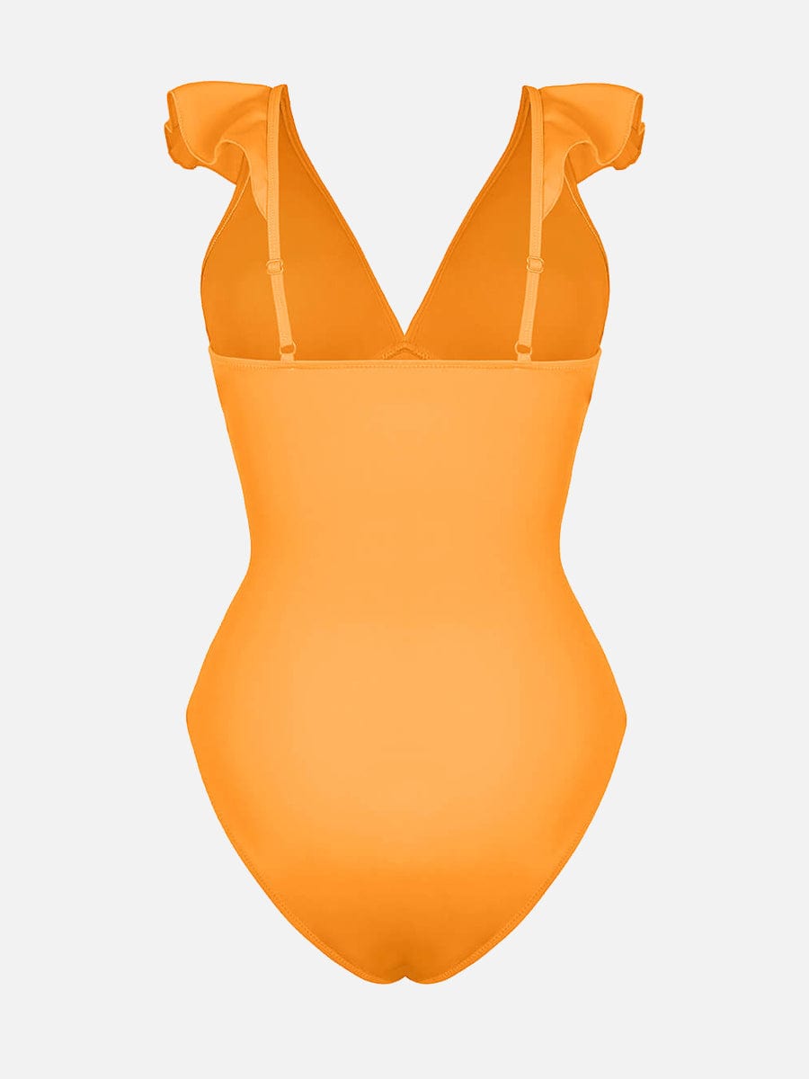 BodyLyn Ruffled One Piece V Neck Lace Up Swimsuit