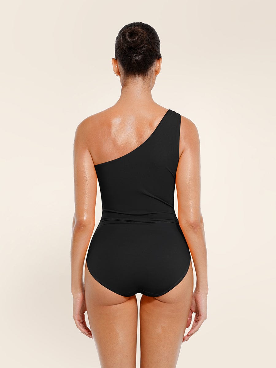 BodyLyn One Shoulder One Piece Ruched Support Chest Swimwear