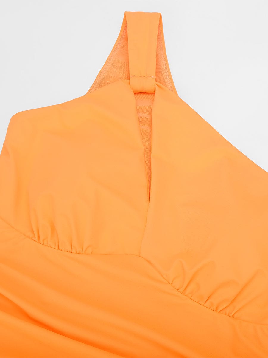 BodyLyn One Shoulder One Piece Ruched Support Chest Swimwear