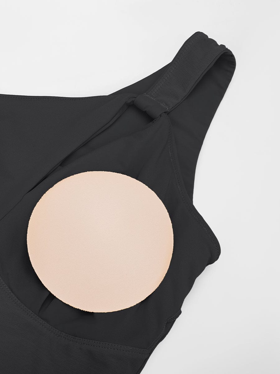 BodyLyn One Shoulder One Piece Ruched Support Chest Swimwear