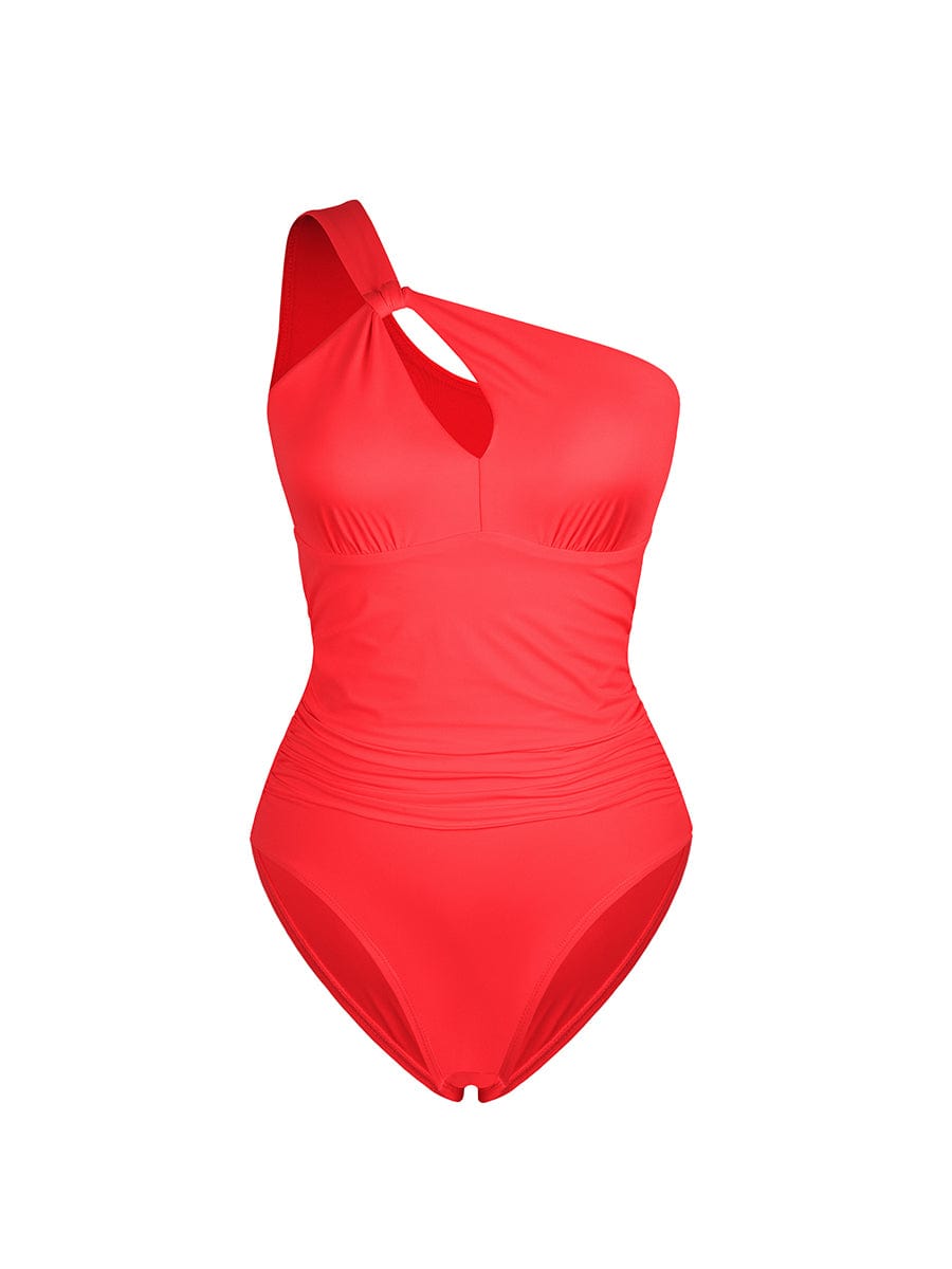 BodyLyn One Shoulder One Piece Ruched Support Chest Swimwear