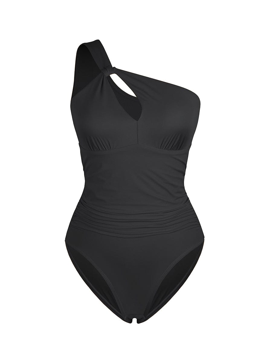BodyLyn One Shoulder One Piece Ruched Support Chest Swimwear