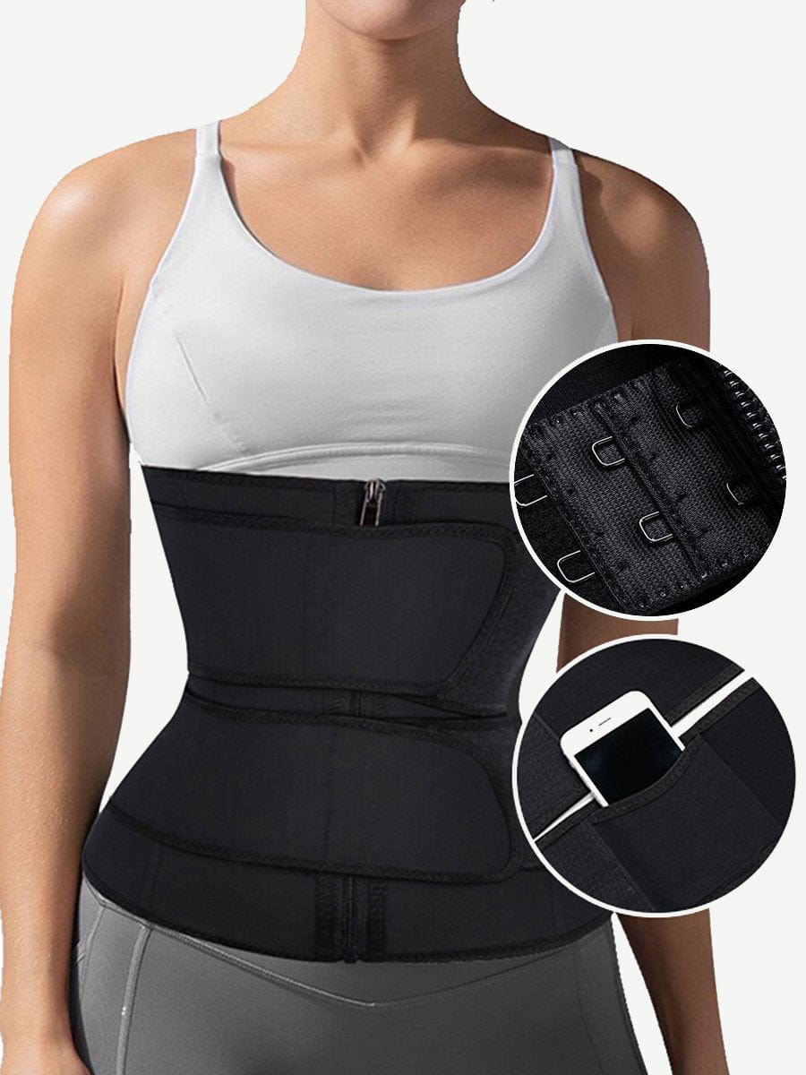 Wholesale Black Plus Size Latex Double Belt Waist Trainer 7 Steel Bones Compression